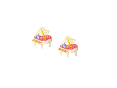 PLpatch Set mit 2 winzigen Mini-Klavierinstrumenten, Musik, niedliches Cartoon-Logo, 1 Flicken zum Aufnähen oder Aufbügeln, bestickte Applikation, Abzeichen, Schild, Patch, Kleidung, Kostüm von Ploen Love