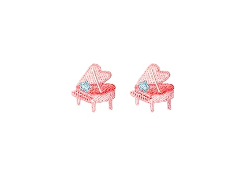 PLpatch Set mit 2 winzigen Mini-Klavierinstrumenten, Musik, niedliches Cartoon-Logo, 1 Flicken zum Aufnähen und Aufbügeln, bestickte Applikation, Abzeichen, Schild, Kleidung, Kostüm (rote Pastell) von Ploen Love