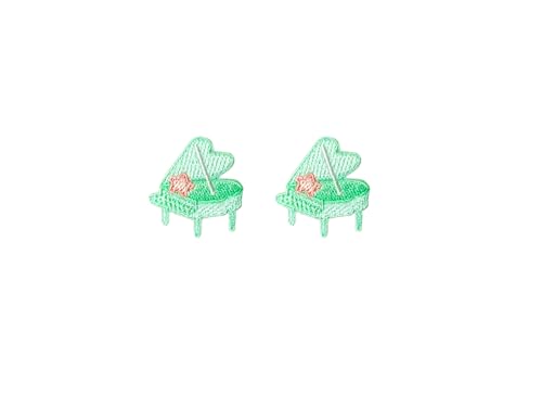 PLpatch Set mit 2 winzigen Mini-Klavierinstrumenten, Musik, niedliches Cartoon-Logo, 1 Flicken zum Aufnähen und Aufbügeln, bestickte Applikation, Abzeichen, Schild, Patch, Kleidung, Kostüm (Grüne von Ploen Love