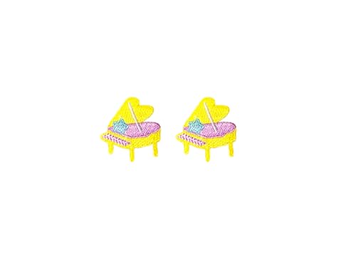 PLpatch Set mit 2 winzigen Mini-Klavierinstrumenten, Musik, niedliches Cartoon-Logo, 1 Flicken zum Aufnähen und Aufbügeln, bestickte Applikation, Abzeichen, Schild, Patch, Kleidung, Kostüm (gelb) von Ploen Love