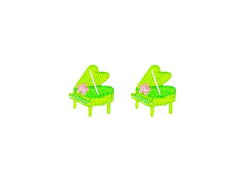 PLpatch Set mit 2 winzigen Mini-Klavierinstrumenten, Musik, niedliches Cartoon-Logo, 1 Flicken zum Aufnähen und Aufbügeln, bestickte Applikation, Abzeichen, Schild, Patch, Kleidung, Kostüm (grün) von Ploen Love