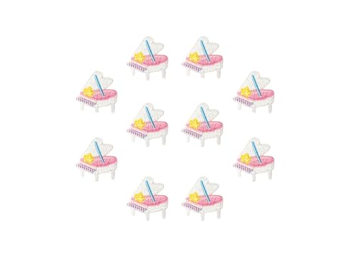 PLpatch Set mit 2 winzigen Mini-Klavierinstrumenten, Musik, niedliches Cartoon-Logo, 1 Flicken zum Aufnähen und Aufbügeln, bestickte Applikation, Abzeichen, Schild, Patch, Kleidung, Kostüm (weiß) von Ploen Love