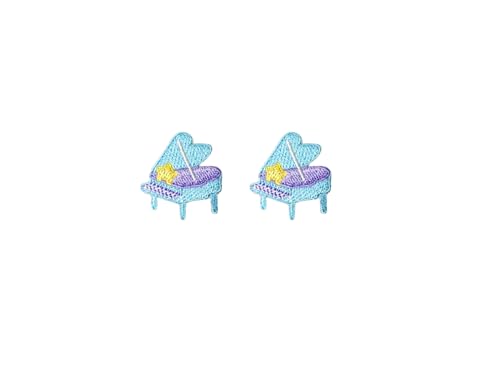 PLpatch Set mit 2 winzigen Mini-Piano-Instrumenten, Musik, niedliches Cartoon-Logo, 1 Flicken zum Aufnähen oder Aufbügeln, bestickte Applikation, Abzeichen, Schild, Patch, Kleidung, Kostüm (blau) von Ploen Love