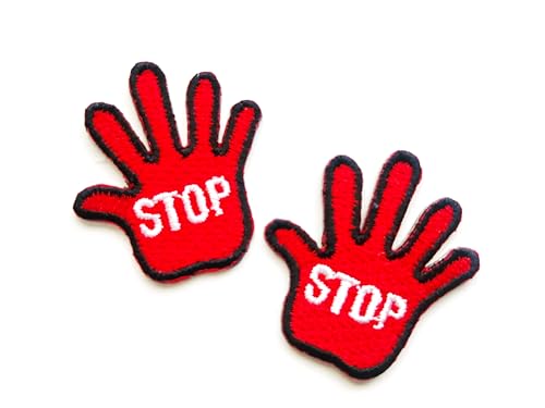 PLpatch Set mit 2 winzigen Mini-Stop-Hand-Symbol-Dekor, niedliches Cartoon-Logo, zum Aufnähen oder Aufbügeln, bestickte Applikation, Abzeichen, Schild, Patch, Kleidung, Kostüm (rot) von Ploen Love