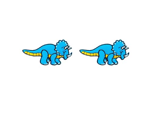 PLpatch Set von 2 Stück Mini Triceratops Dinosaurier Niedliche Dinosaurier Patches Cartoon Logo 2 Patches Aufnähen Aufbügeln Stickerei Applikation Abzeichen Schild Patch Kleidung Kostüm (Blau) von Ploen Love