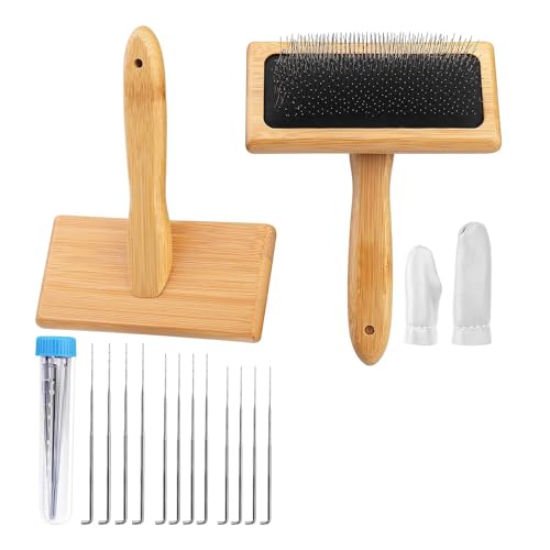 Plookyoe 2 Stück Wollkarder, Handschnitzer für Wollnadel, Filzpinsel, Holzwolle, Carder, Nadelfilz mit Wollnadel Plookyoe 2 Stück Wollkarder, Handschnitzer für Wollnadel, Filzpinsel, Holzwolle, Carder, Nadelfilz mit Wollnadel von Plookyoe