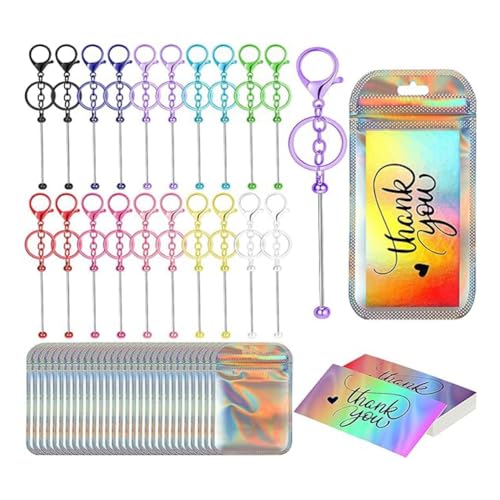 Plookyoe 20 Stück Perlen-Schlüsselanhänger, Großpackung, 20 Hologramm-Taschen, 20 Dankeskarten, DIY, Anhänger, Handwerk, Schmuckherstellung Plookyoe 20 Stück Perlen-Schlüsselanhänger, Großpackung, 20 Hologramm-Taschen, 20 Dankeskarten, DIY, Anhänger, Handwerk, Schmuckherstellung von Plookyoe