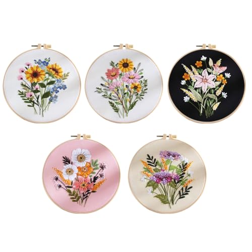 Plookyoe 5-teiliges Stickset für Anfänger und Erwachsene, inklusive geprägtem Blumenmuster, Reifen, Farbfäden, Werkzeug Plookyoe 5-teiliges Stickset für Anfänger und Erwachsene, inklusive geprägtem Blumenmuster, Reifen, Farbfäden, Werkzeug von Plookyoe