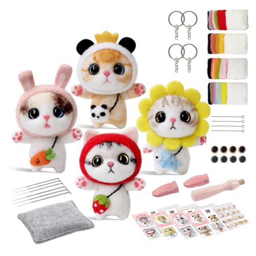 Plookyoe Katzenpuppen-Nadelfilz-Set, Ersatzteilzubehör für Anfänger, Nadelfilz-Set, Filznadeln, Schaumstoff-Pad, Filztuch, Anleitung (evtl. nicht in deutscher Sprache) von Plookyoe