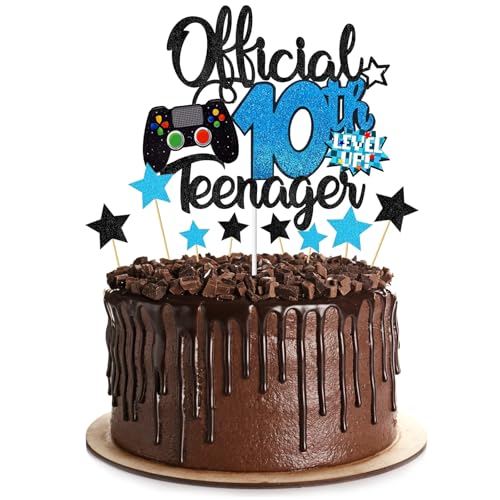 1 x Tortenaufsatz zum 10. Geburtstag für Jungen, glitzernder, offizieller Teenager-Kuchenaufsatz und Dekorationen für Jungen, perfekte Kuchendekoration für Kinder, Thema, 10 Jahre alt (10) von Plorede