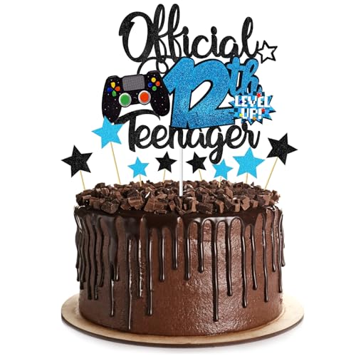 1 x Tortenaufsatz zum 12. Geburtstag für Jungen, glitzernder, offizieller Teenager-Kuchenaufsatz und Dekorationen für Jungen, perfekte Kuchendekoration für Kinder, Themen-Zwölf Jahre alt (12) von Plorede