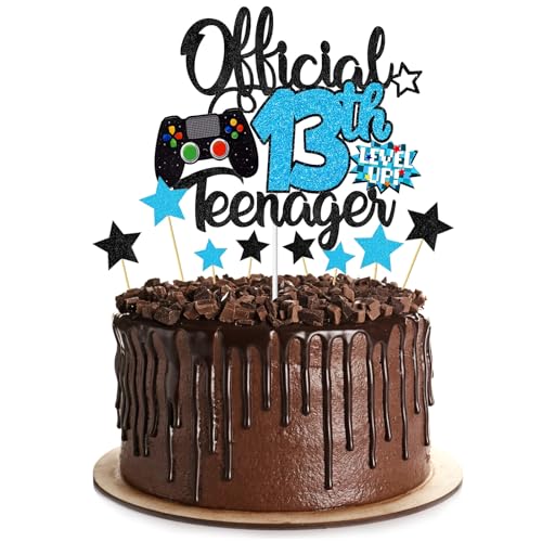 1 x Tortenaufsatz zum 13. Geburtstag für Jungen, glitzernder, offizieller Teenager-Kuchenaufsatz und Dekorationen für Jungen, perfekte Kuchendekoration für Kinder, Motto dreizehn Jahre alt (13) von Plorede
