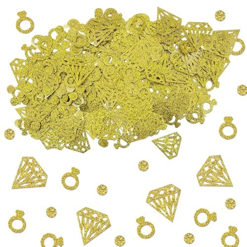 100 Stück Glitzer Verlobungs-Tischkonfetti, Hochzeitstisch-Konfetti, Verlobungs-Party-Dekorationen mit Diamanten, Ring, rundes Papier für Verlobungsfeier, Glitzer (Gold) von Plorede