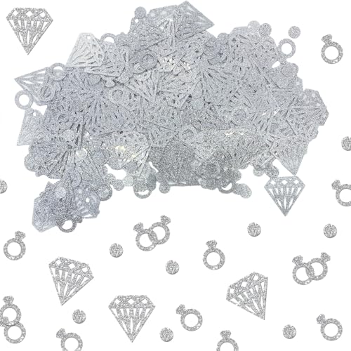 100 Stück Glitzer Verlobungs-Tischkonfetti, Hochzeitstisch-Konfetti, Verlobungs-Party-Dekorationen mit Diamanten, Ring, rundes Papier für Verlobungsfeier, Glitzer (Silber) von Plorede