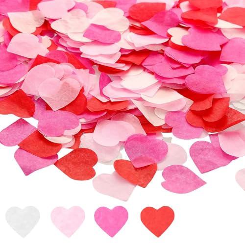 Buntes herzförmiges Konfetti, 4 Farben, biologisch abbaubares Konfetti, romantische Geburtstagsball-Dekoration für Hochzeiten, Geburtstage, Jubiläen, Valentinstag, 6000 Stück (50 g) von Plorede