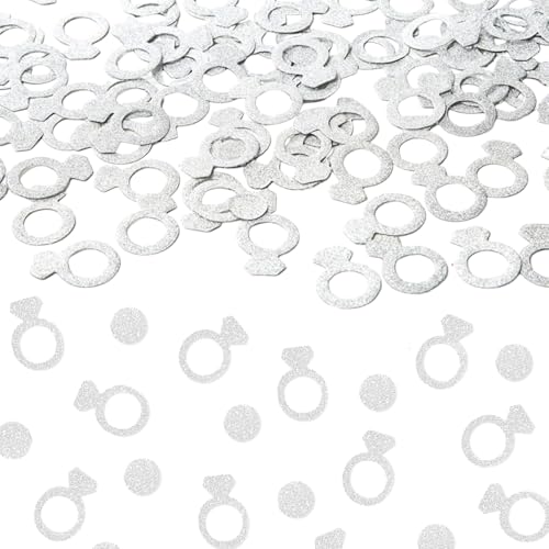 Glitzer Verlobung Tischkonfetti, Hochzeitstischkonfetti, Verlobungsfeier Dekorationen mit Ring, rundes Papier für Verlobungsfeier Glitzer (Silber) von Plorede