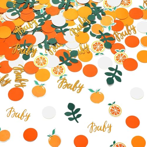 Little Cutie Konfetti für Babypartys, grün-orangefarbenes Konfetti mit Zitrusfrüchten und Eukalyptus, Tischstreuung für Geburtstagsparty, Geschlechtsoffenbarung und Tischdekoration, 100 Stück Little Cutie Konfetti für Babypartys, grün-orangefarbenes Konfetti mit Zitrusfrüchten und Eukalyptus, Tischstreuung für Geburtstagsparty, Geschlechtsoffenbarung und Tischdekoration, 100 Stück von Plorede