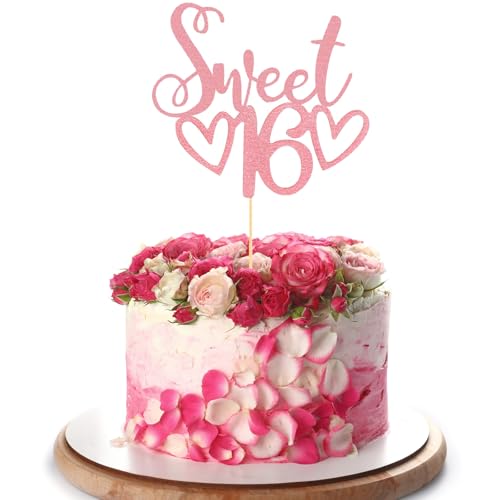 Sweet 16 Cake Topper 16 Birthday Cake Topper 1 Pack Glitter Cheers to 16 Years Old, Personalised 16 Cake Toppers for Girls 16th Birthday Decorations Party Supplies von Plorede
