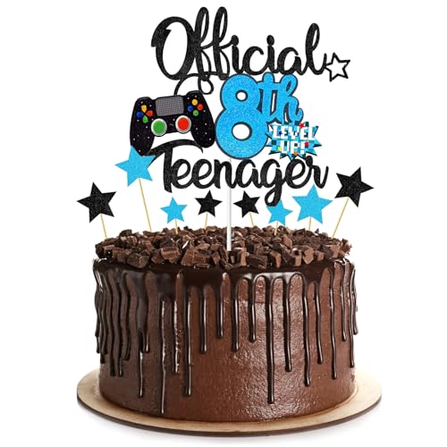 Tortenaufsatz zum 8. Geburtstag für Jungen, glitzernder, offizieller Teenager-Kuchenaufsatz und Dekorationen für Jungen, perfekte Kuchendekoration für Kinder, Motto-Party-Zubehör für 8 Jahre (8) von Plorede