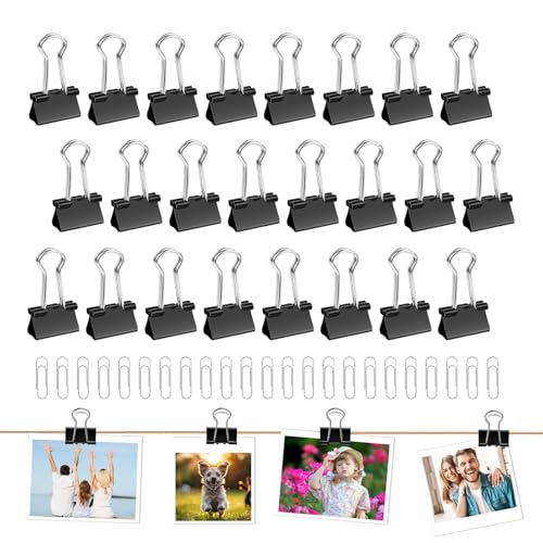 100 Stück Foldback Klammern Metall, 19 mm Büroklammern mit 1 Box Büroklammern, Metallklammern, Binder Clips, Papierklammer, Vielzweckklammern für Bürobedarf, Schule, Notizen, Briefpapier (Schwarz) von PlsMupn