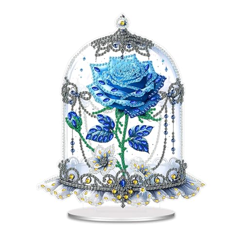 Plstod Diamond Painting Aufsteller, Tischdeko, Blaue Rose Deko, 5D Diamant Bastelset, Blumen für Schlafzimmer Wohnzimmer Esstischdekoration von Plstod