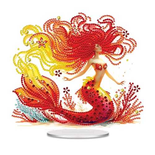Plstod Diamond Painting Tischdeko Diamond Painting Aufsteller Meerjungfrau 5D Diamant Painting Bilder Kinder Prinzessin Bastelset DIY Diamantmalerei Ornament Geschenke Für Mädchen Familie Deko von Plstod