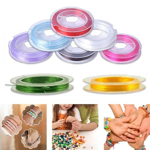 Plstod Gummiband für Armbänder, 8 Spule 1.0mm x 10 m Elastische Schmuckfaden, Armband Gummiband, Elastisch 8 Farben Schmuckfaden Gummischnur für Schmuckherstellung, Halskette, DIY Basteln von Plstod