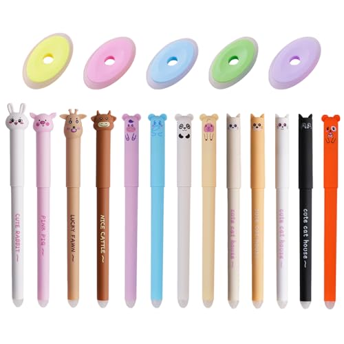 Plstod Radierbarer Kugelschreiber Tintenroller Radierbar 18 Stück Stifte Tiere Löschbarer Stift 0,5mm Erasable Pen Radierstift für Studenten Geschenk, Schul Bürobedarf von Plstod