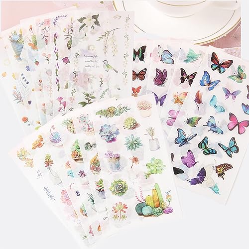 Plstod Sticker 18 Stück Sticker Set Sticker Fotoalbum Vintage Sticker Schmetterling Blume Aufkleber Pflanzen Sticker Scrapbooking Sticker für Fotoalbum Laptops Journal Sticker von Plstod