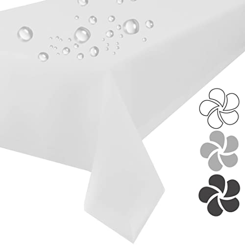 Plumeri Tischdecke Weiß abwashbare Lotuseffekt bü̱gelfrei Tischtuch Tischdekoration Tafeltuch (Weiß 140x400) von Plumeri