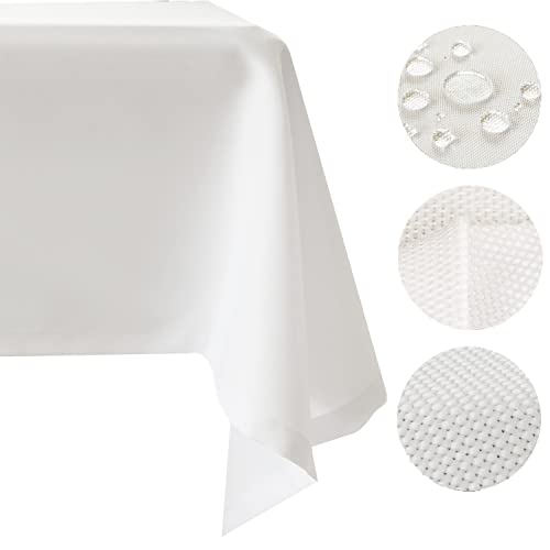 Robuster Oxford-Gewebe Tischdecke Weiß Bügelfrei Abwaschbar, Ideal für Jeden Anlass - Tischdecke Weiss 140x240cm von Plumeri