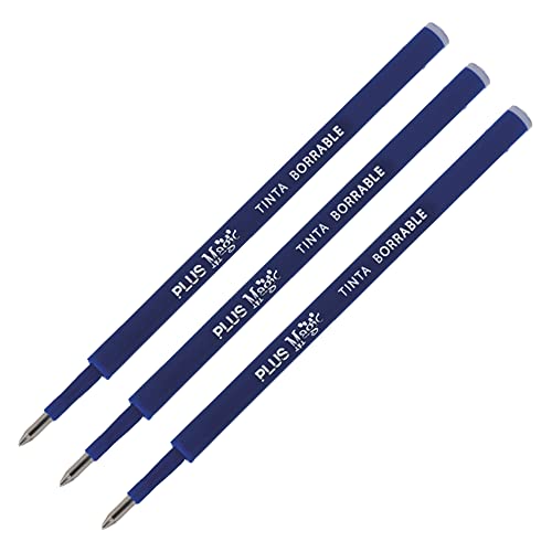 Plus Office Nachfüllminen für Plus Magic radierbaren einziehbaren Kugelschreiber, Geltinte, blaue Farbe, 1,0 mm Spitze und 0,7 mm Strichbreite (3 blaue Minen) von Plus Office