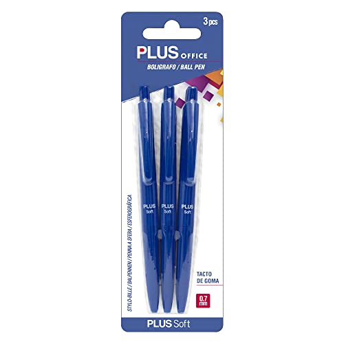 Plus Office - Plus Soft Kugelschreiber, einziehbare Kugelschreiber, ultraweiches Schreiben und Berühren, viskose Flüssigtinte, optimal für Büro, Zuhause und Schule, Farbe Blau und 0,7 mm Strichstärke von Plus Office