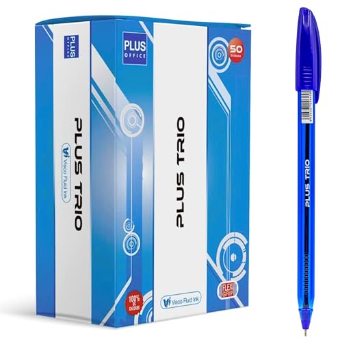 Plus Office - Plus Trio Pack mit 50 Kugelschreiber mit Kappe, flüssige Viskose-Tinte, optimal für Büro, Zuhause und Schule, Blau und 0,7 mm Strichbreite (50 Blau) von Plus Office