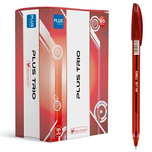 Plus Office - Plus Trio Pack mit 50 Kugelschreibern mit Kappe, flüssige Viskose-Tinte, optimal für Büro, Zuhause und Schule, Rot, Strichstärke 0,7 mm (50 Rot) von Plus Office