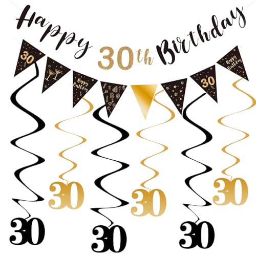 30 Happy Birthday Banner, Schwarz Gold Geburtstagsdeko für Frauen Männer, 30 Geburtstag Party Dekor mit Geburtstag Wimpelkette Flagge, Dreieck Flagge, Hängende Wirbel für 30 Geburtstag Party 30 Happy Birthday Banner, Schwarz Gold Geburtstagsdeko für Frauen Männer, 30 Geburtstag Party Dekor mit Geburtstag Wimpelkette Flagge, Dreieck Flagge, Hängende Wirbel für 30 Geburtstag Party von Plusupon