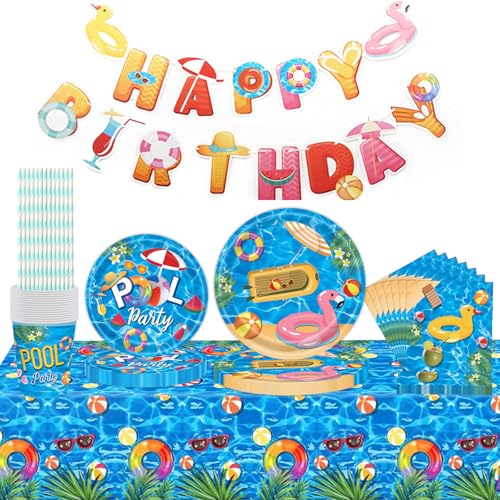 72-teiliges Pool-Party-Geschirr-Set, Sommer-Pool-Party-Dekorationen, Strand-Themen-Geschirr-Set inklusive Teller, Becher, Servietten, Tischdecke, Banner, hawaiianischer Flamingo, tropisch 72-teiliges Pool-Party-Geschirr-Set, Sommer-Pool-Party-Dekorationen, Strand-Themen-Geschirr-Set inklusive Teller, Becher, Servietten, Tischdecke, Banner, hawaiianischer Flamingo, tropisch von Plusupon