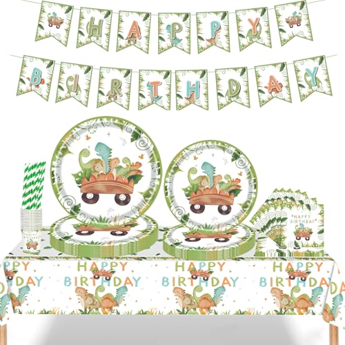 Dinosaurier-Geburtstagsdekorationen, Dinosaurier-Geburtstagsparty-Geschirr-Set für 20 Gäste, Dinosaurier-Party-Dekorationen mit Tellern, Servietten, Bechern, Tischdecke, Banner für Kinder, Jungen, Dinosaurier-Geburtstagsdekorationen, Dinosaurier-Geburtstagsparty-Geschirr-Set für 20 Gäste, Dinosaurier-Party-Dekorationen mit Tellern, Servietten, Bechern, Tischdecke, Banner für Kinder, Jungen, von Plusupon