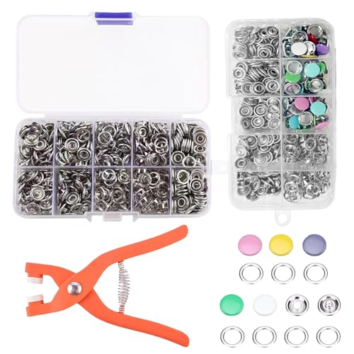 300 Sets Druckknopf Set mit Zange, Druckknöpfe ohne Nähen 9,5 mm Hohle und Farbe Feste Metallknöpfe, Druckknopf Set, für Kinderbekleidung, Kleidung, Taschen, Handgemaakt Reparaturen DIY Kleidung von Pluvyze