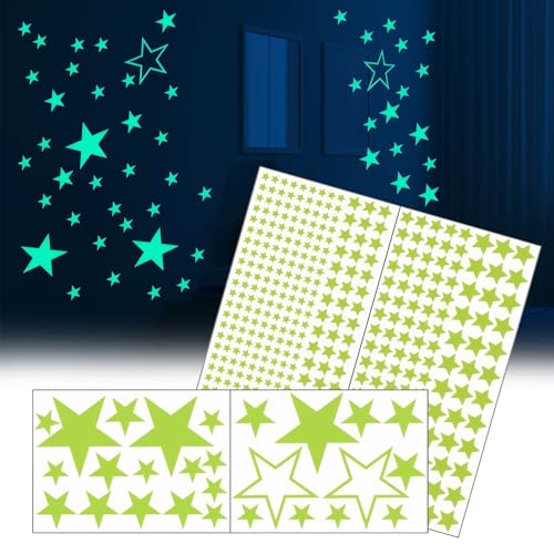 447 Stück Leuchtsterne Kinderzimmer,Sterne Leuchtend Selbstklebend,Nachtleuchtende Sterne,Geeignet für Schlafzimmer,Wand,Decke (Fluoreszierendes Grün) von Pluvyze
