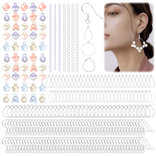 450 Pcs Ohrringe Selber Machen Set, Ohrring Herstellungsset, Rohlinge Selber Machen Ohrhaken Creolen Korn Edelstahl Herstellungszubehör Kits, für DIY Ohrringe Schmuck Bastelbedarf von Pluvyze