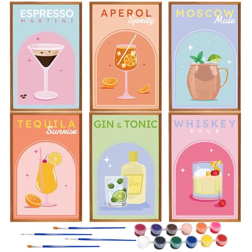 6 Stück Malen Nach Zahlen Erwachsene Leinwand, 20x30cm Cocktailgläser Digitales handgemaltes Ölgemälde Set Malen Nach Zahlen Mit Acrylfarbe Und Pinsel für Erwachsene und Anfänger, Heimdekoration 6 Stück Malen Nach Zahlen Erwachsene Leinwand, 20x30cm Cocktailgläser Digitales handgemaltes Ölgemälde Set Malen Nach Zahlen Mit Acrylfarbe Und Pinsel für Erwachsene und Anfänger, Heimdekoration von Pluvyze
