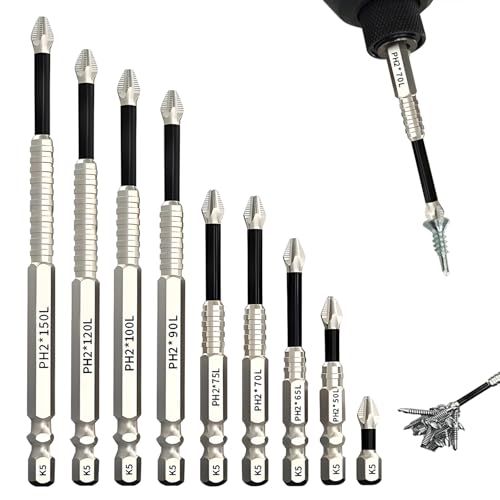 9 Stück Hochmagnetischer Schraubendreher-Bohrer-Bit-Satz, Hochmagnetischer Bit Satz, 25 mm, 50 mm, 65 mm, 70 mm, 75 mm, 90 mm, 100 mm, 120 mm, 150 mm 9 Stück Hochmagnetischer Schraubendreher-Bohrer-Bit-Satz, Hochmagnetischer Bit Satz, 25 mm, 50 mm, 65 mm, 70 mm, 75 mm, 90 mm, 100 mm, 120 mm, 150 mm von Pluvyze