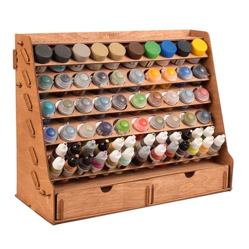 Plydolex Farbregal-Organizer mit 65 Löchern in 2 Größen für Miniatur-Farben-Set – Wandmontiertes Holz-Bastel-Farbregal – Bastel-Farbhalter Rack 41,4 x 16,8 x 32 cm von Plydolex