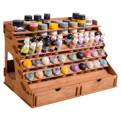 Plydolex Holz Farbständer mit 58 Löchern für Farben - Handgefertigtes Farbregal mit 4 Miniaturständern und abnehmbarem oberem Regalboden - Miniaturmal-Organisation für Sets von Plydolex