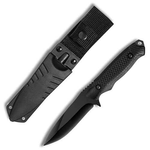Plys Jagdmesser Feststehende Klinge Outdoor Messer: Bushcraft Messer Camping Survival Edc Gürtelmesser Scharf Schwarz von Plys