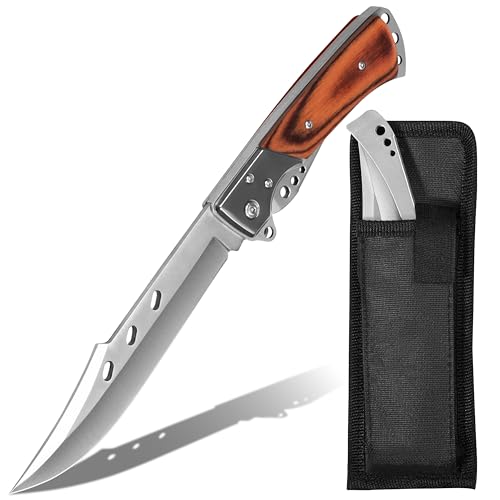 Plys Klappmesser Groß 14cm Scharfes Taschenmesser: Holzgriff Outdoor Messer mit Aufbewahrungstasche 440c Stahl Jagdmesser Rot Plys Klappmesser Groß 14cm Scharfes Taschenmesser: Holzgriff Outdoor Messer mit Aufbewahrungstasche 440c Stahl Jagdmesser Rot von Plys