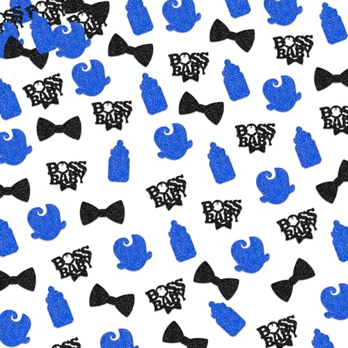 150 Stück Boss-Thema Babyparty Geschlecht Offenbarung Dekorationen für Jungen, Blau Glitzer Boss Boy Tischdekoration Konfetti für Willkommens-Babyparty Geschlecht Enthüllung Party Supplies von Plzaxou