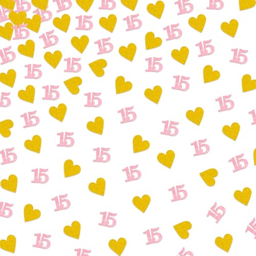 Party-Dekorationen zum 15. Geburtstag für Mädchen, Pink Gold Glitzer 15. Geburtstag, Tischdekoration, Konfetti, Mis Quitte 15 Papierstreuungen, Prost bis 15 Jahre alt, Party-Dekorationen, Zubehör, 150 Party-Dekorationen zum 15. Geburtstag für Mädchen, Pink Gold Glitzer 15. Geburtstag, Tischdekoration, Konfetti, Mis Quitte 15 Papierstreuungen, Prost bis 15 Jahre alt, Party-Dekorationen, Zubehör, 150 von Plzaxou