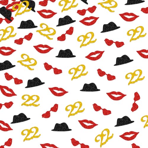Party-Dekorationen zum 22. Geburtstag für Mädchen und Frauen, Schwarz / Gold / Rot mit Glitzer, Tischdekoration, Konfetti, Taylor Sänger, Mädchen, 22 Jahre alt, Party-Dekorationen, 150 Stück Party-Dekorationen zum 22. Geburtstag für Mädchen und Frauen, Schwarz / Gold / Rot mit Glitzer, Tischdekoration, Konfetti, Taylor Sänger, Mädchen, 22 Jahre alt, Party-Dekorationen, 150 Stück von Plzaxou